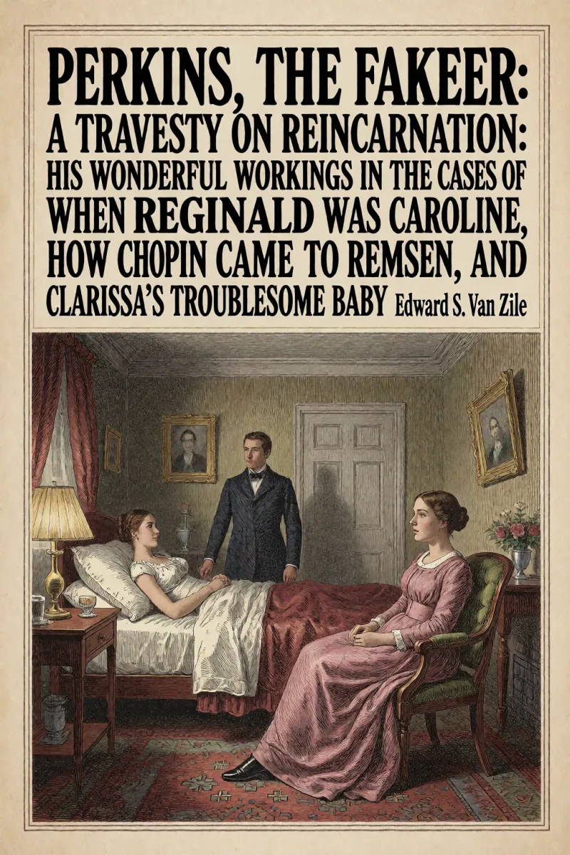 Cover of Perkins, the Fakeer: A Travesty on Reincarnation: His wonderful workings in the cases of "When Reginald was Caroline", "How Chopin came to Remsen", and "Clarissa's troublesome baby" by Edward S. Van Zile