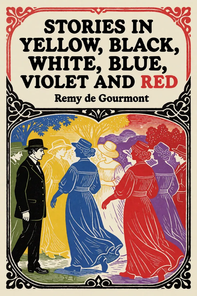 Cover of Stories in yellow, black, white, blue, violet and red by Remy de Gourmont