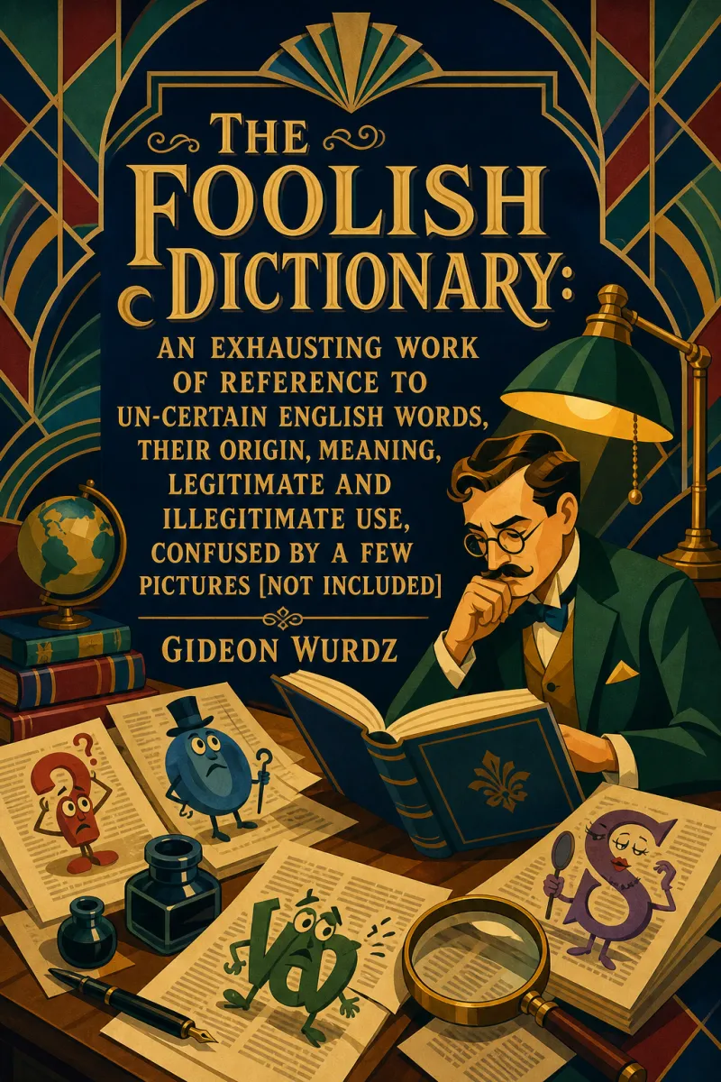 Cover of The Foolish Dictionary: An exhausting work of reference to un-certain English words, their origin, meaning, legitimate and illegitimate use, confused by a few pictures [not included] by Gideon Wurdz