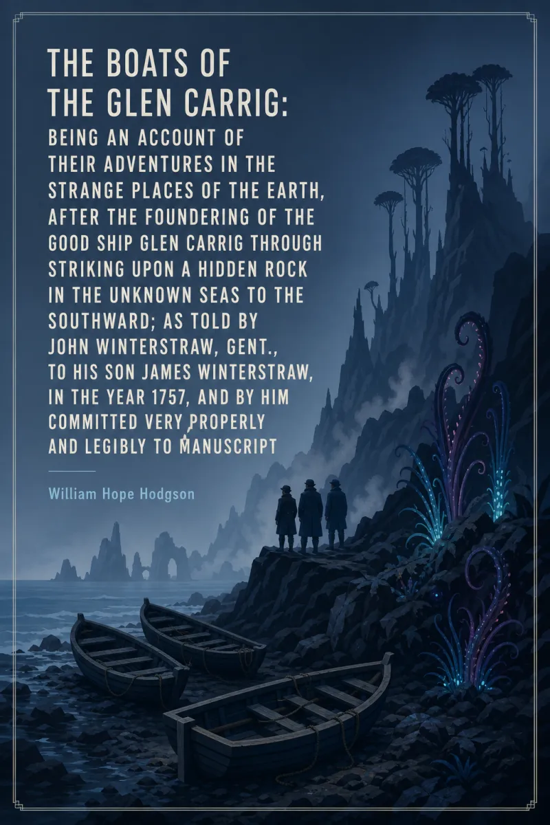 Cover of The Boats of the "Glen Carrig": Being an account of their Adventures in the Strange places of the Earth, after the foundering of the good ship Glen Carrig through striking upon a hidden rock in the unknown seas to the Southward; as told by John Winterstraw, Gent., to his son James Winterstraw, in the year 1757, and by him committed very properly and legibly to manuscript by William Hope Hodgson