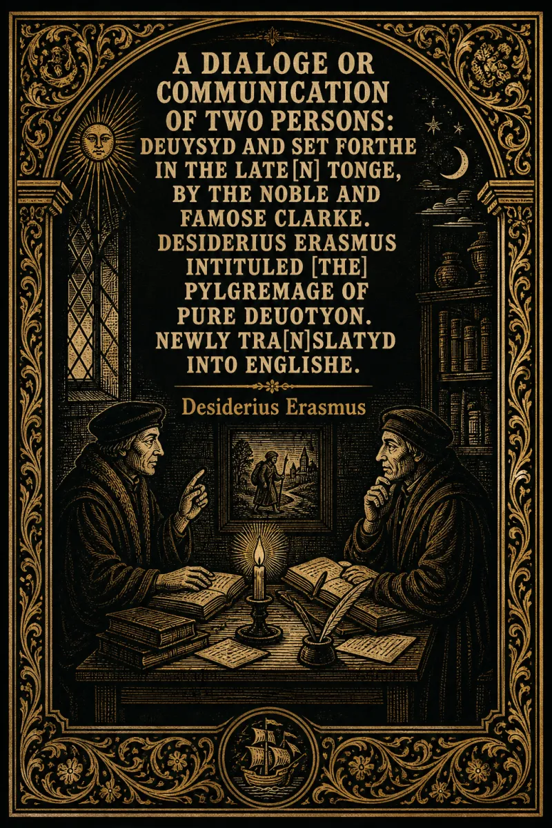 Cover of A dialoge or communication of two persons: Deuysyd and set forthe in the late[n] tonge, by the noble and famose clarke. Desiderius Erasmus intituled [the] pylgremage of pure deuotyon. Newly tra[n]slatyd into Englishe. by Desiderius Erasmus