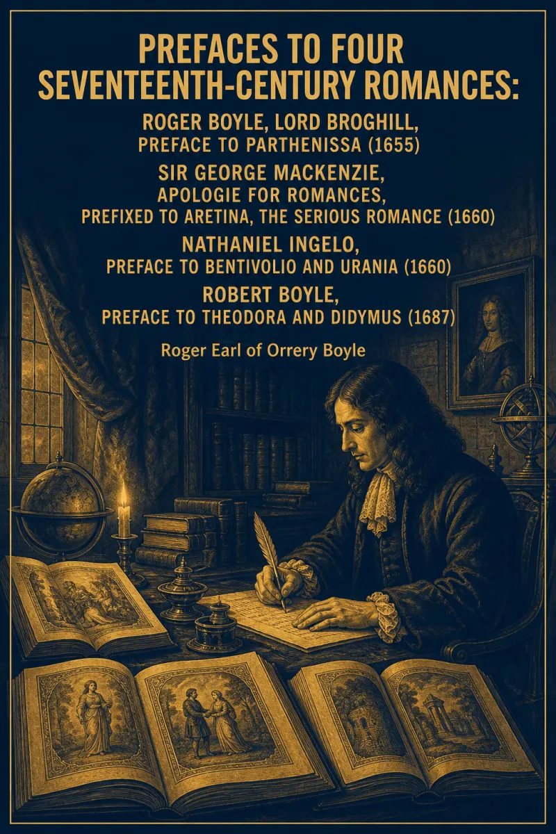 Cover of Prefaces to Four Seventeenth-Century Romances: Roger Boyle, Lord Broghill, preface to Parthenissa (1655) Sir George Mackenzie, "Apologie for romances," prefixed to Aretina, the serious romance (1660) Nathaniel Ingelo, preface to Bentivolio and Urania (1660) Robert Boyle, preface to Theodora and Didymus (1687) by Roger Earl of Orrery Boyle