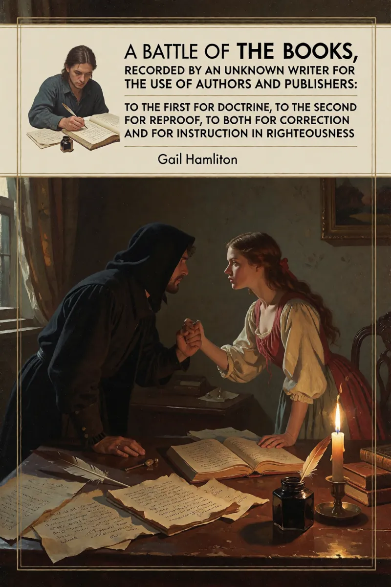 Cover of A Battle of the Books, recorded by an unknown writer for the use of authors and publishers: To the first for doctrine, to the second for reproof, to both for correction and for instruction in righteousness by Gail Hamilton