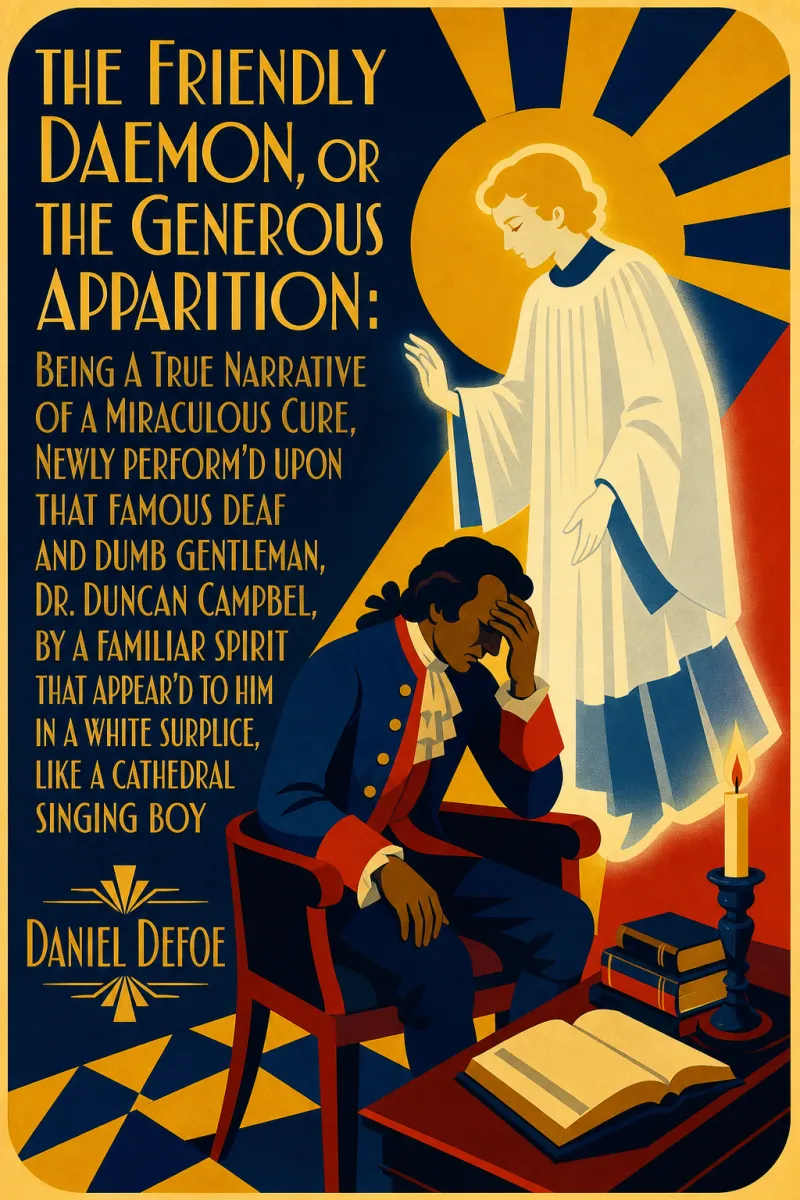 Cover of The Friendly Daemon, or the Generous Apparition: Being a True Narrative of a Miraculous Cure, Newly Perform'd Upon That Famous Deaf and Dumb Gentleman, Dr. Duncan Campbel, by a Familiar Spirit That Appear'd to Him in a White Surplice, Like a Cathedral Singing Boy by Daniel Defoe