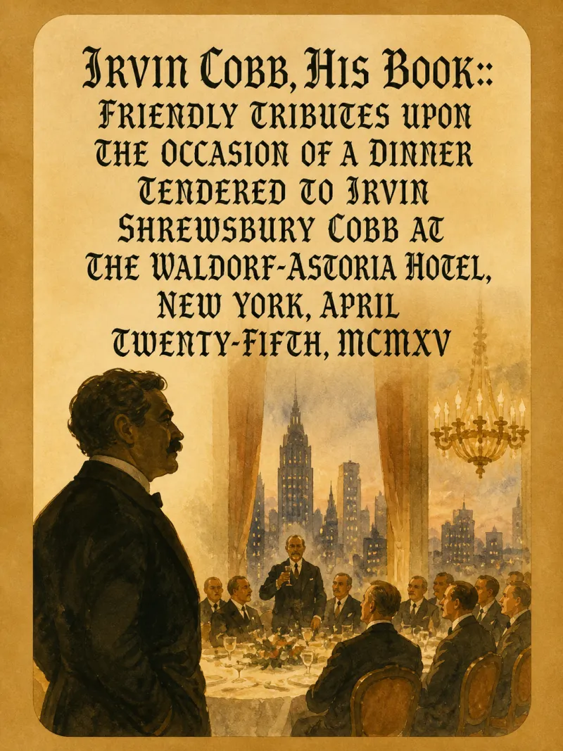 Cover of Irvin Cobb, His Book:: Friendly Tributes upon the Occasion of a Dinner Tendered to Irvin Shrewsbury Cobb at the Waldorf-Astoria Hotel, New York, April Twenty-Fifth, MCMXV by Various